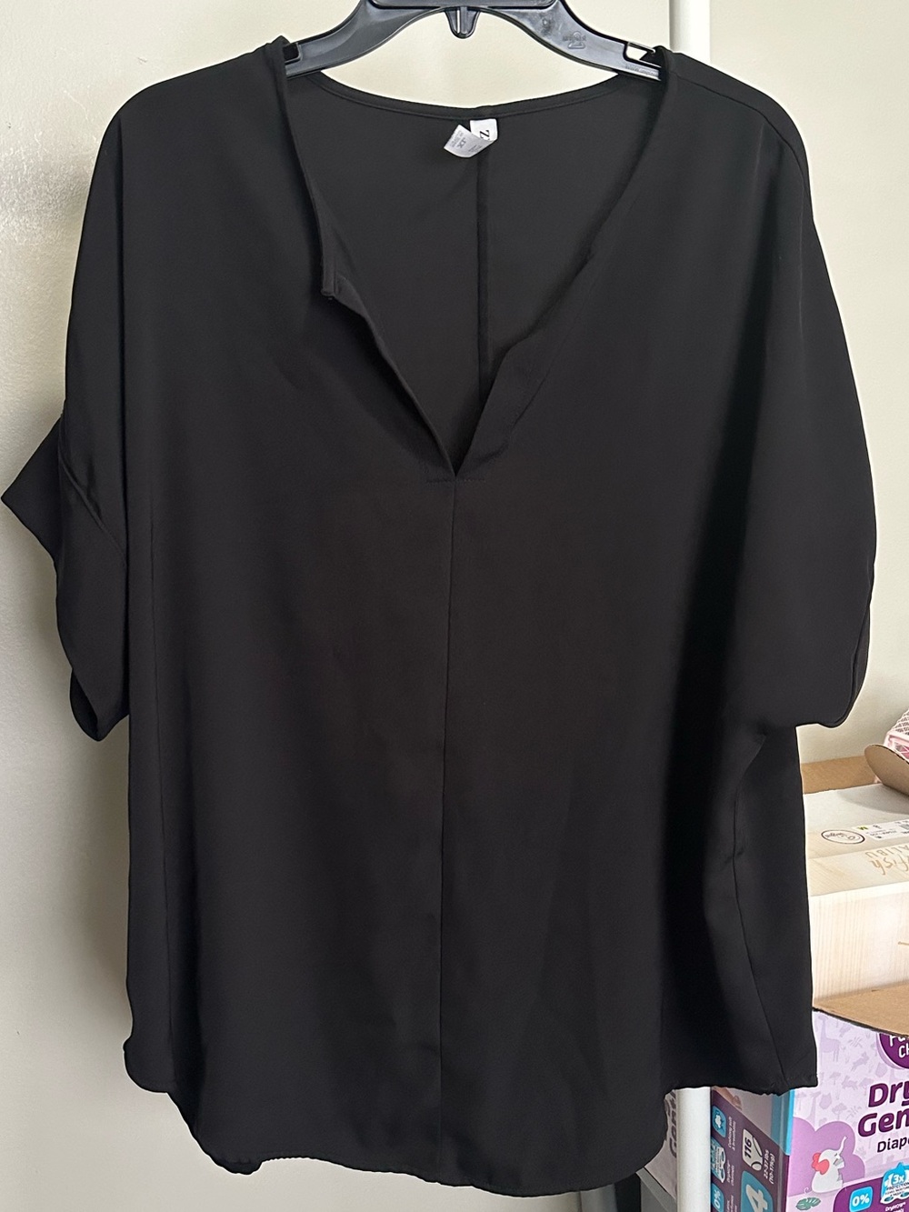 Black V Neck Shortsleeve Blouse size XL